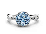 White gold Fancy Blue Round  Milgrain Marquise Diamond Twist Band Ring_74