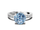 White gold Fancy Blue Round  Milgrain Pave Diamond Engagement Ring with Four-Prong Setting_132