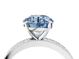 White gold Fancy Blue Round  Milgrain Pave Diamond Engagement Ring with Four-Prong Setting_137
