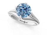 White gold Fancy Blue Round  Solitaire Beaded Band Six-Prong Setting_1