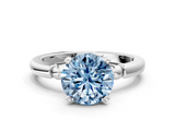 White gold Fancy Blue Round  Solitaire Beaded Band with Four-Prong Setting_59