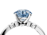 White gold Fancy Blue Round  Solitaire Beaded Band with Four-Prong Setting_62