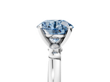 White gold Fancy Blue Round  Solitaire Beaded Band with Four-Prong Setting_64