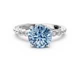 White gold Fancy Blue Round  Solitaire Bezel Accent Diamond Engagement Ring with Beaded Band and Four-Prong Setting_20