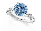 White gold Fancy Blue Round  Solitaire Bezel-Set Diamond Ring with Beaded Band and Four-Prong Setting_54