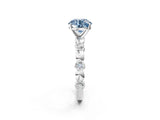 White gold Fancy Blue Round  Solitaire Bezel-Set Diamond Ring with Beaded Band and Four-Prong Setting_55