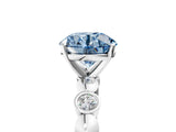 White gold Fancy Blue Round  Solitaire Bezel-Set Diamond Ring with Beaded Band and Four-Prong Setting_55