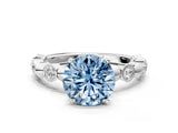 White gold Fancy Blue Round  Solitaire Bezel-Set Diamond Ring with Beaded Band and Four-Prong Setting_56