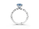 White gold Fancy Blue Round  Solitaire Bezel-Set Diamond Ring with Beaded Band and Four-Prong Setting_59