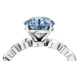 White gold Fancy Blue Round  Solitaire Bezel-Set Diamond Ring with Beaded Band and Four-Prong Setting_60