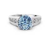 White gold Fancy Blue Round  Solitaire Bezel-Set Diamond Ring with Channel-Set Band_37