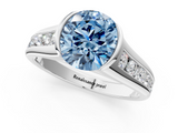 White gold Fancy Blue Round  Solitaire Bezel-Set Diamond Ring with Channel-Set Band_38