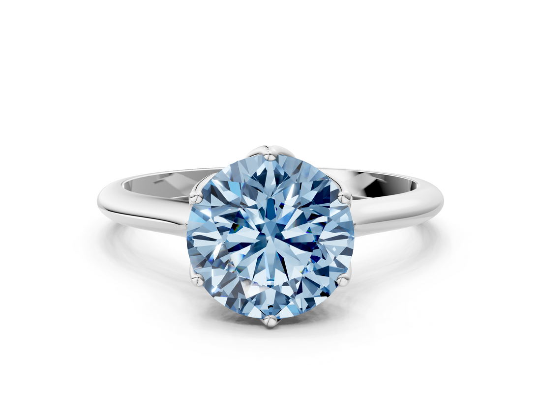 White gold Fancy Blue Round  Solitaire Cathedral Diamond Ring with Six-Prong Setting_17