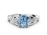 White gold Fancy Blue Round  Solitaire Celtic Knot Engagement Ring with Four-Prong Setting_59