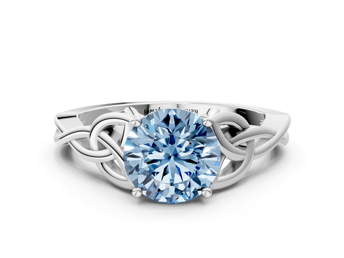 White gold Fancy Blue Round  Solitaire Celtic Knot Engagement Ring with Four-Prong Setting_60