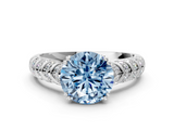 White gold Fancy Blue Round  Solitaire Chevron Pave Diamond Engagement Ring with Six-Prong Setting_3