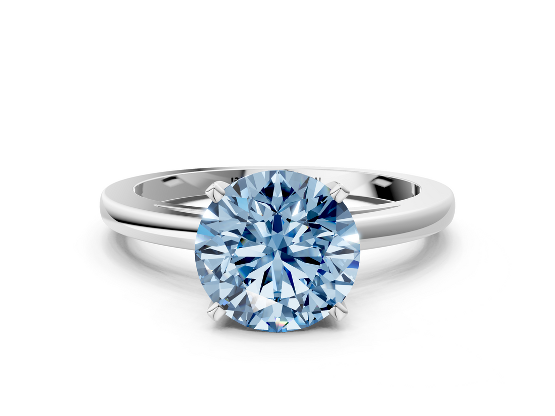 White gold Fancy Blue Round  Solitaire Diamond Engagement Ring with Four-Prong Setting on a Classic Band_3