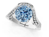 White gold Fancy Blue Round  Solitaire Diamond Engagement Ring with Pave Band and Four-Prong Setting 2