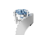 White gold Fancy Blue Round  Solitaire Diamond Engagement Ring with Pave Band and Four-Prong Setting