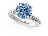 White gold Fancy Blue Round  Solitaire Diamond Engagement Ring with XO Engraved Band and Four-Prong Setting 2