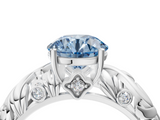 White gold Fancy Blue Round  Solitaire Diamond Leaf Vine Band with Prong Setting_49