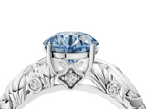 White gold Fancy Blue Round  Solitaire Diamond Leaf Vine Band with Prong Setting_50
