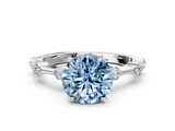 White gold Fancy Blue Round  Solitaire Diamond Ring with Bezel Set Side Stones and Prong Setting_3
