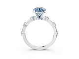 White gold Fancy Blue Round  Solitaire Diamond Ring with Bezel Set Side Stones and Prong Setting_6