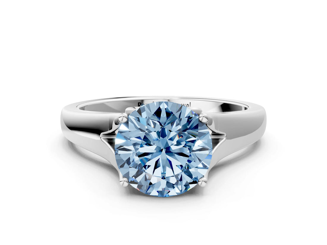 White gold Fancy Blue Round  Solitaire Diamond Ring with Cathedral Band and Four-Prong Setting_82