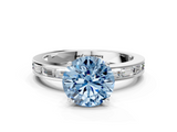 White gold Fancy Blue Round  Solitaire Diamond Ring with Channel-Set Baguette Band and Four-Prong Setting_102