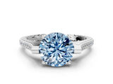 White gold Fancy Blue Round  Solitaire Diamond Ring with Channel Set Band and Bezel Prong Setting_57