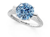 White gold Fancy Blue Round  Solitaire Diamond Ring with Channel Set Band and Bezel Prong Setting_58