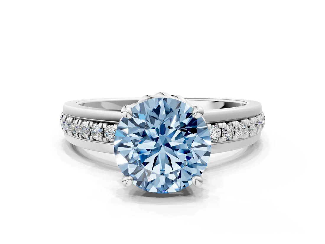 White gold Fancy Blue Round  Solitaire Diamond Ring with Channel Set Band and Six-Prong Setting_48