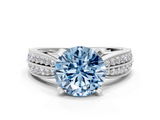 White gold Fancy Blue Round  Solitaire Diamond Ring with Milgrain Pavé Band and Four-Prong Setting_20