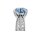 White gold Fancy Blue Round  Solitaire Diamond Ring with Milgrain Pavé Band and Four-Prong Setting_25