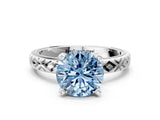 White gold Fancy Blue Round  Solitaire Diamond Ring with Milgrain and Black Enamel X Pattern Band_209