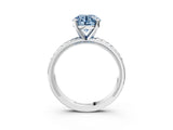 White gold Fancy Blue Round  Solitaire Diamond Ring with Milgrain and Black Enamel X Pattern Band_212