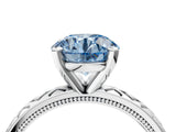 White gold Fancy Blue Round  Solitaire Diamond Ring with Milgrain and Black Enamel X Pattern Band_212