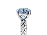White gold Fancy Blue Round  Solitaire Diamond Ring with Milgrain and Black Enamel X Pattern Band_214