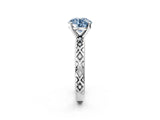 White gold Fancy Blue Round  Solitaire Diamond Ring with Milgrain and Black Enamel X Pattern Band_230