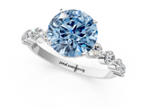 White gold Fancy Blue Round  Solitaire Diamond Ring with Pave Band and Four-Prong Setting_249