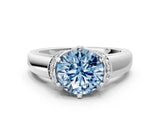 White gold Fancy Blue Round  Solitaire Diamond Ring with Pave Band and Six-Prong Setting_32