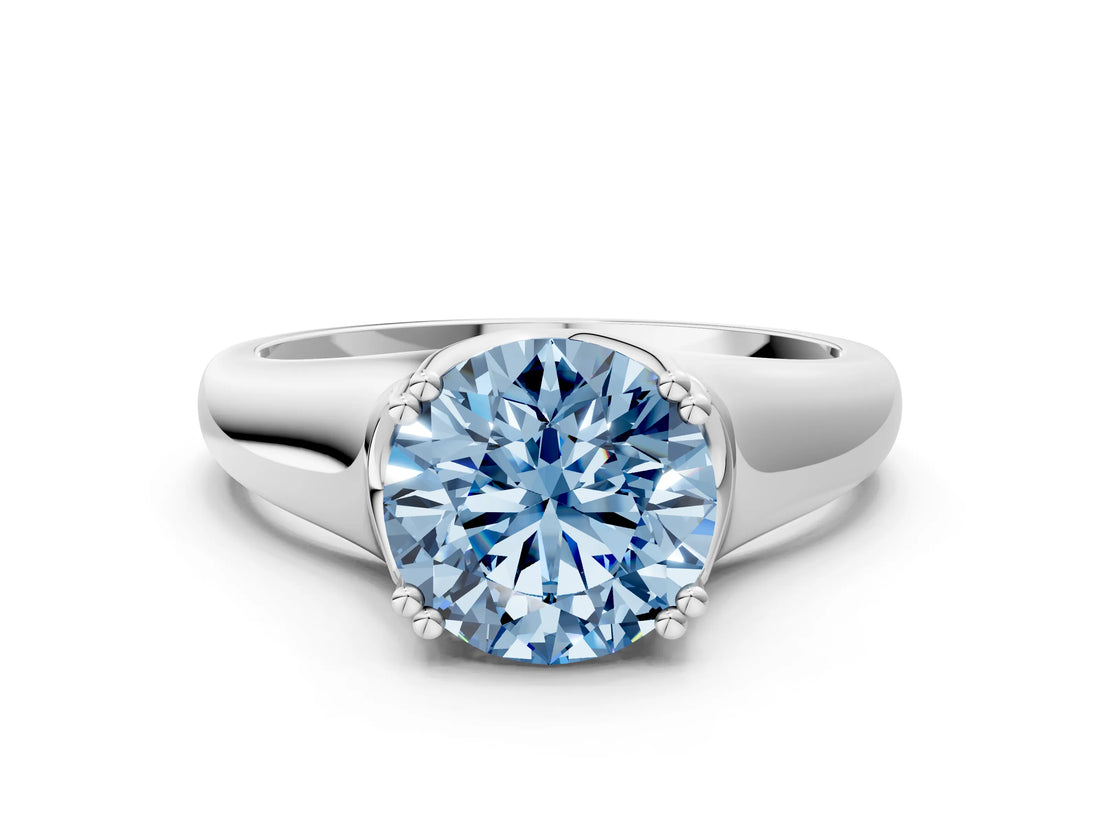 White gold Fancy Blue Round  Solitaire Diamond Ring with Six-Prong Cathedral Setting_32