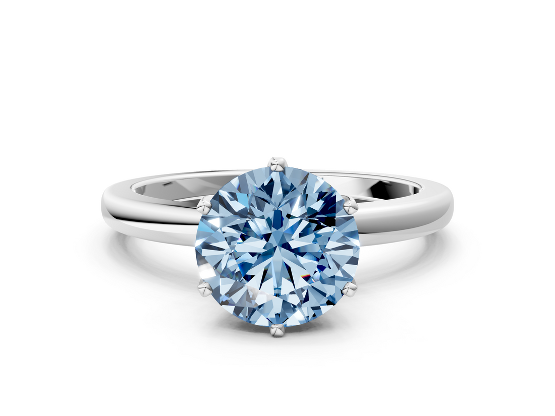 White gold Fancy Blue Round  Solitaire Diamond Ring with Six-Prong Setting on a Classic Band_3