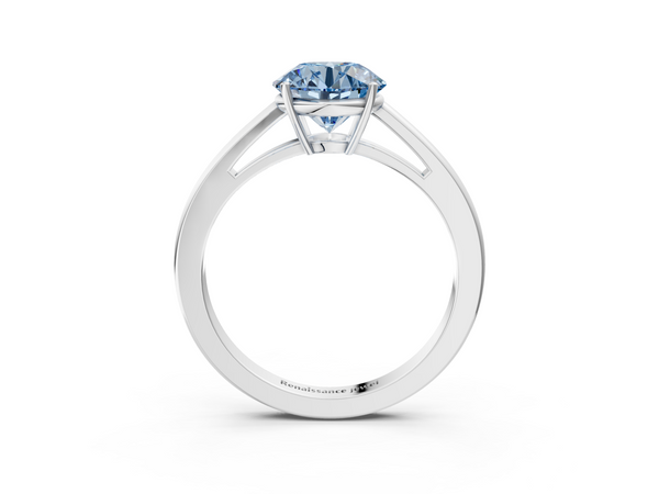 Platinum Fancy Blue Round  Solitaire Diamond Ring with Split Shank and Four-Prong Setting