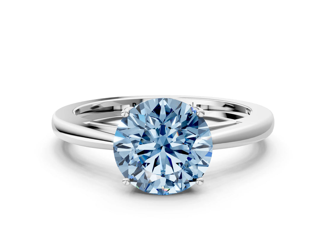 White gold Fancy Blue Round  Solitaire Diamond Ring with Split Shank and Four-Prong Setting_24