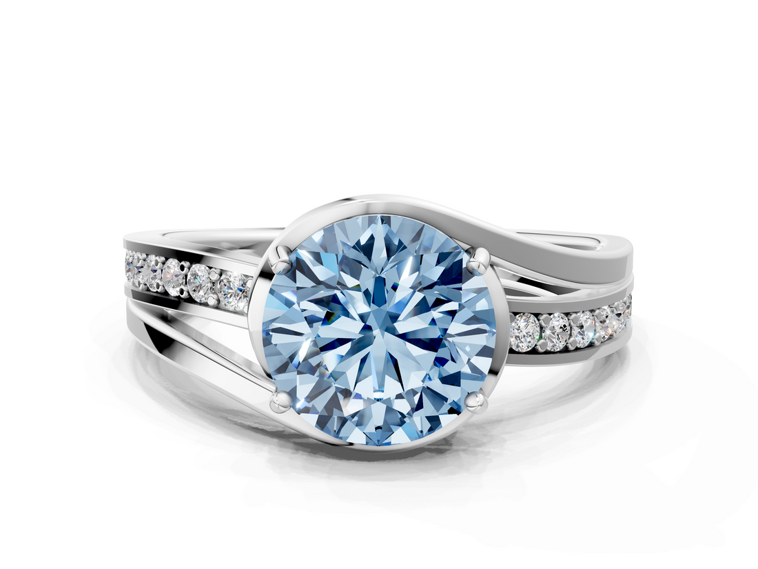 White gold Fancy Blue Round  Solitaire Diamond Ring with Split Shank and Prong Setting_36