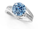 White gold Fancy Blue Round  Solitaire Diamond Ring with Split Shank and Prong Setting_37