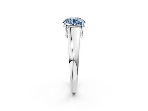 Platinum Fancy Blue Round  Solitaire Diamond Ring with Tapered Band and Four-Prong Setting