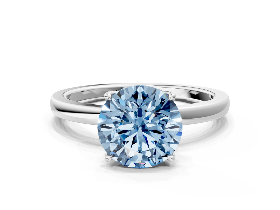 White gold Fancy Blue Round  Solitaire Diamond Ring with Thin Band and Four-Prong Setting_3
